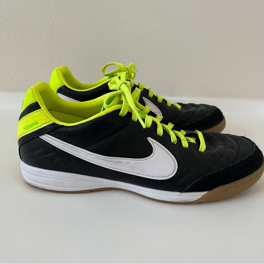 Nike Black and Neon Yellow Tiempo Indoor Soccer Shoes